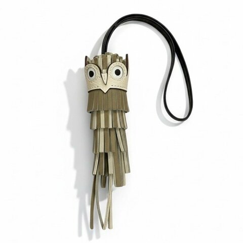 HERMES 愛馬仕 貓頭鷹吊飾 皮革 大象灰