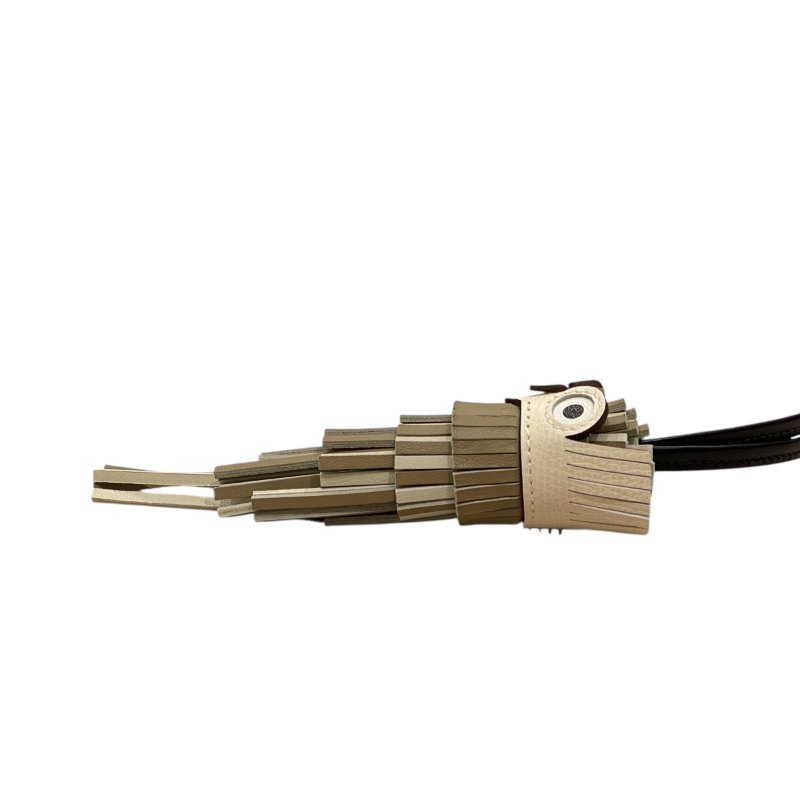 HERMES 愛馬仕 貓頭鷹吊飾 皮革 大象灰-3