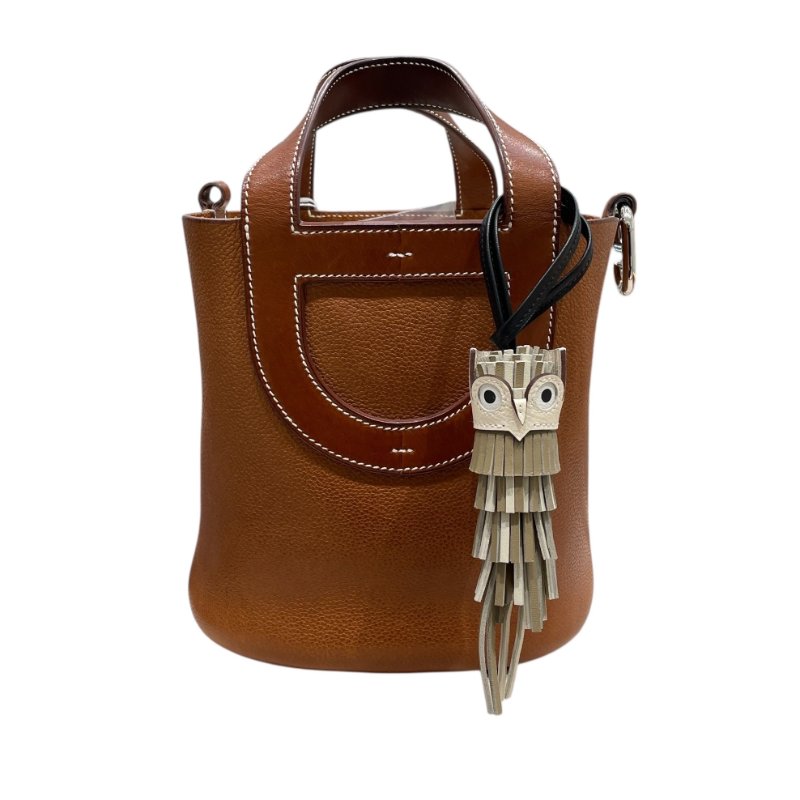 HERMES 愛馬仕 貓頭鷹吊飾 皮革 大象灰-5