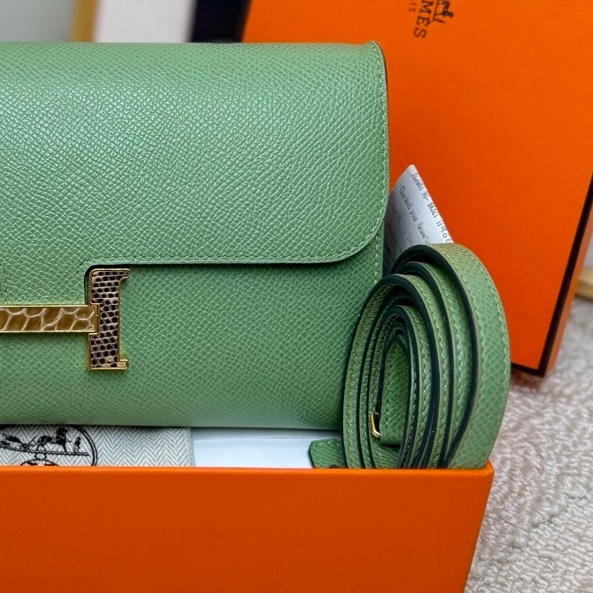 【全套帶票】Hermes constance to go康康牛油果綠三拼色 蜥蜴皮拼鰐魚皮稀有皮扣 斜挎包-4