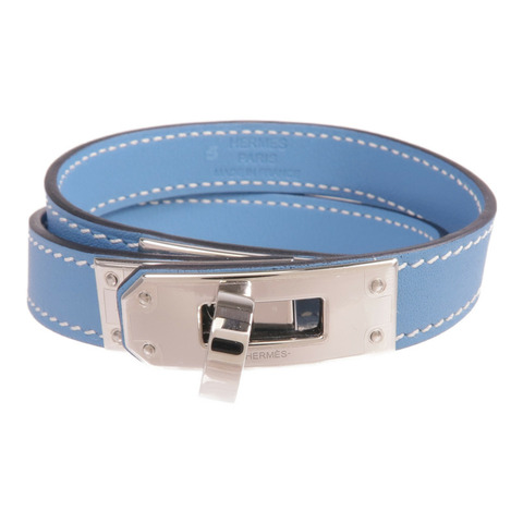 HERMES Swift皮革Kelly Double Tour手鐲Blue Du Nord