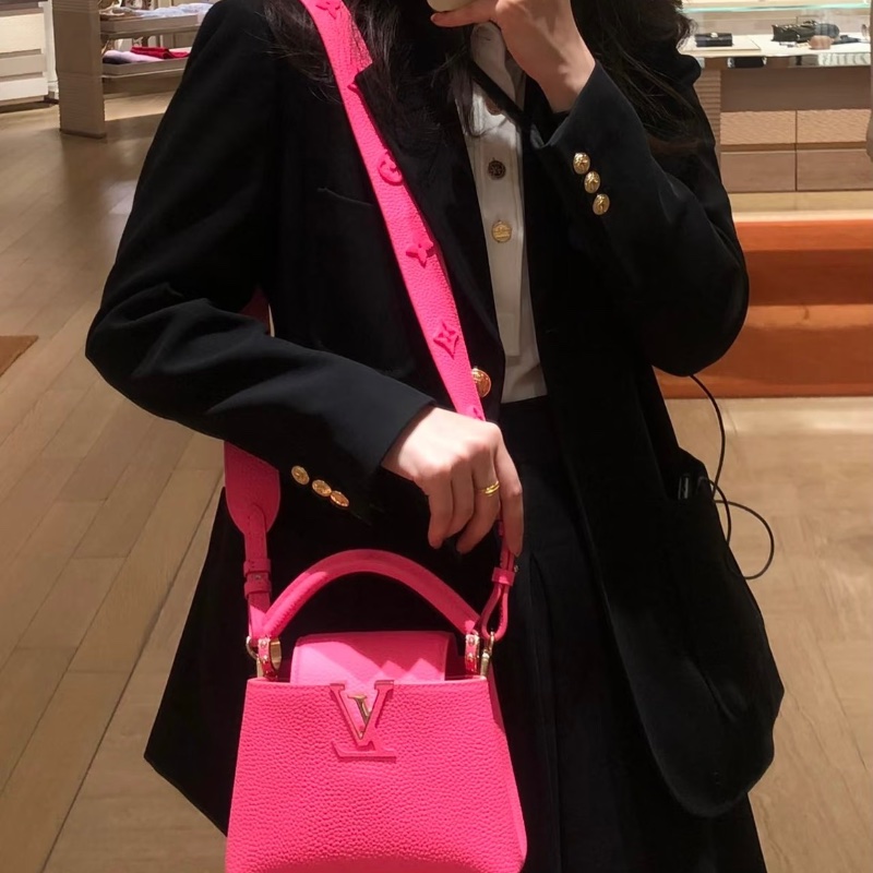 LV玫粉色全皮cap bb手提肩背斜背包27*17.5*9 98新配件塵袋-0
