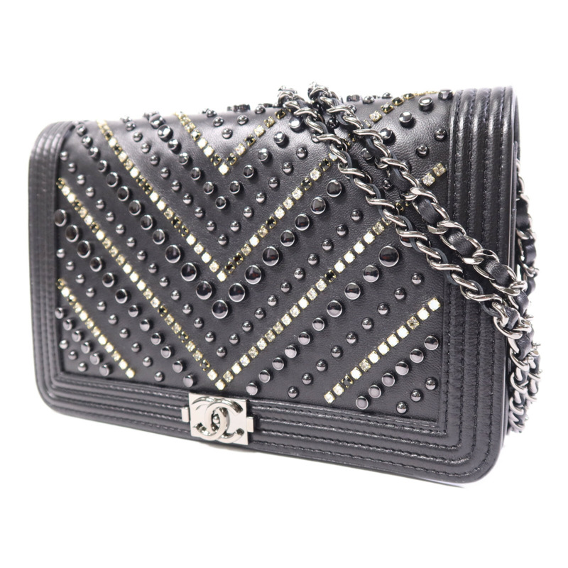 CHANEL 牛皮皮革WOC Wallet On Chain銀扣鏈帶肩背袋-1