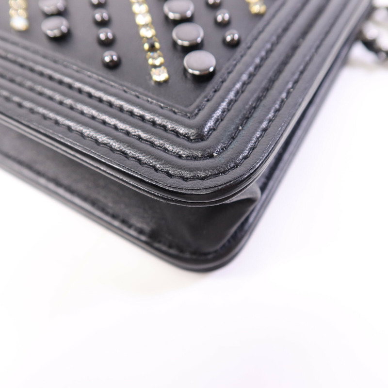 CHANEL 牛皮皮革WOC Wallet On Chain銀扣鏈帶肩背袋-12