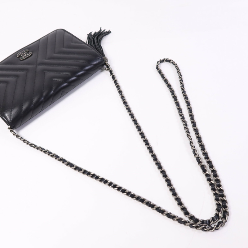 CHANEL 牛皮皮革WOC Wallet On Chain銀扣鏈帶肩背袋-8