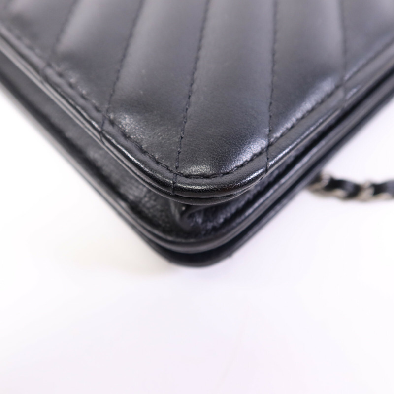 CHANEL 牛皮皮革WOC Wallet On Chain銀扣鏈帶肩背袋-12