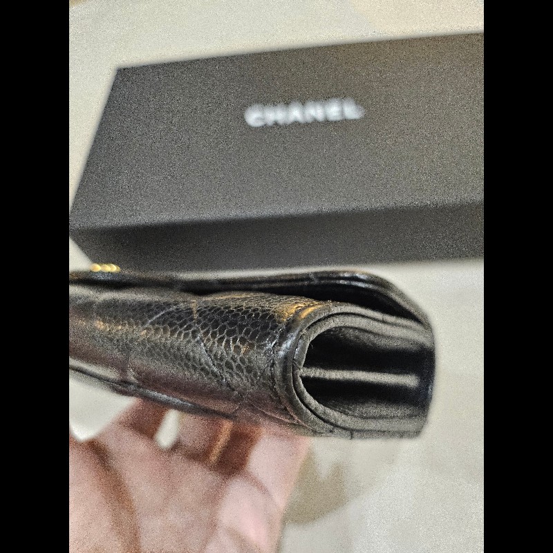 CHANEL 香奈兒 經典金色logo 菱格粒紋牛皮 長夾-8