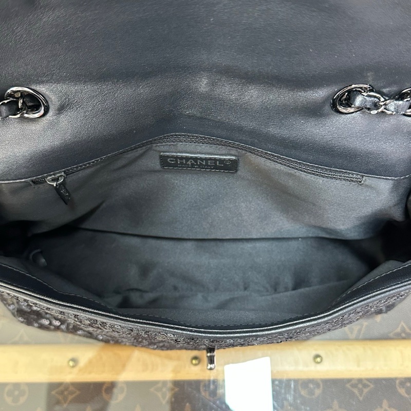 CHANEL黑銀亮片CF肩背斜背包31*20*8 98新配件塵袋-2