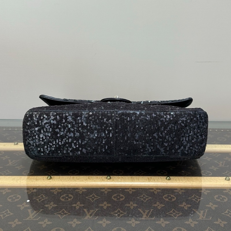 CHANEL黑銀亮片CF肩背斜背包31*20*8 98新配件塵袋-3