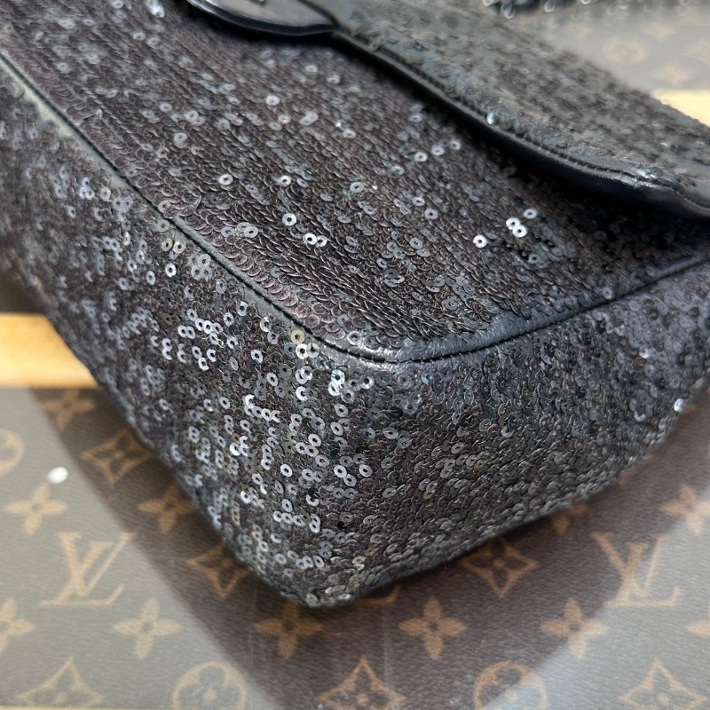 CHANEL黑銀亮片CF肩背斜背包31*20*8 98新配件塵袋-4