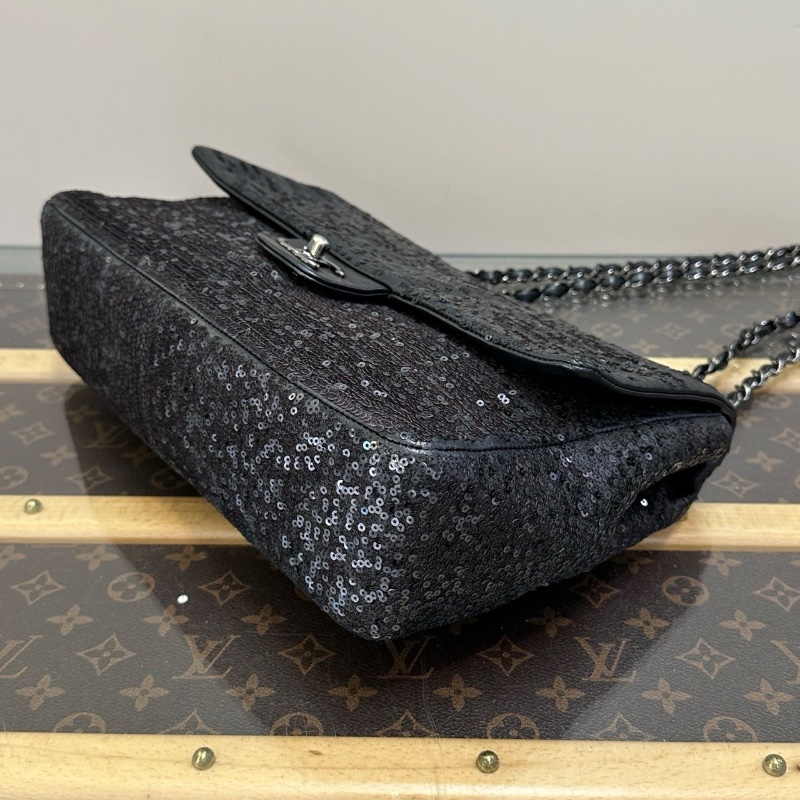 CHANEL黑銀亮片CF肩背斜背包31*20*8 98新配件塵袋-5
