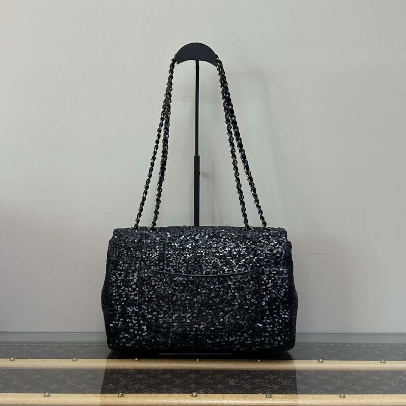 CHANEL黑銀亮片CF肩背斜背包31*20*8 98新配件塵袋-6