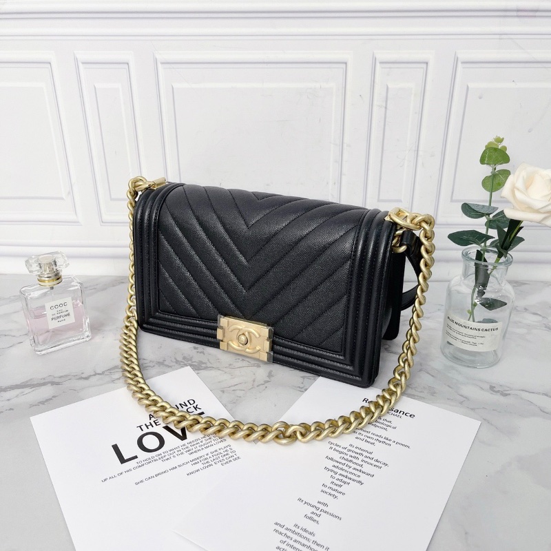 CHANEL黑金V紋荔枝牛皮芯片leboy中號鏈條斜背包25×15×9 全新閒置配件塵袋盒子購證-5