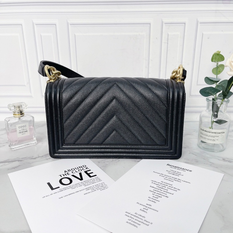 CHANEL黑金V紋荔枝牛皮芯片leboy中號鏈條斜背包25×15×9 全新閒置配件塵袋盒子購證-6