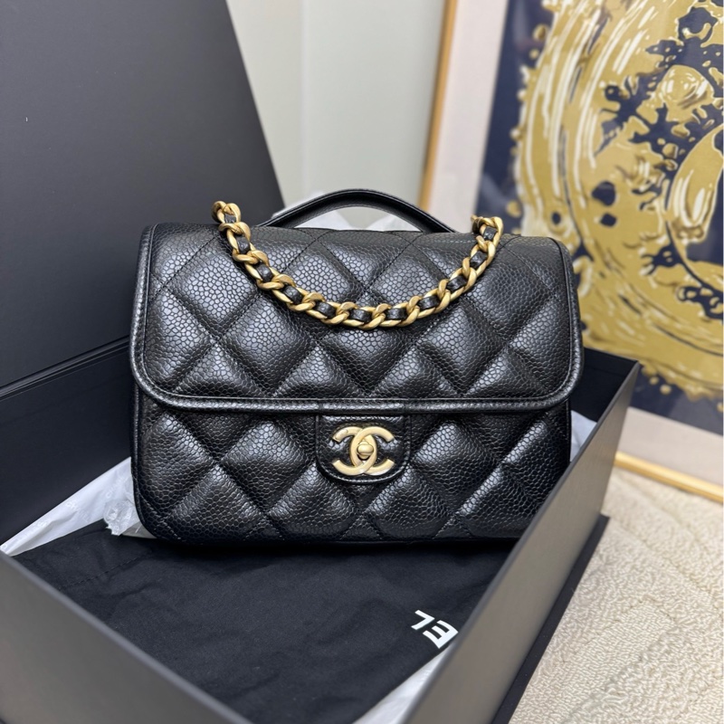【 全❤️全套】Chanel 25A荔枝牛皮復古雙C黑金手柄雙肩包 背包-0
