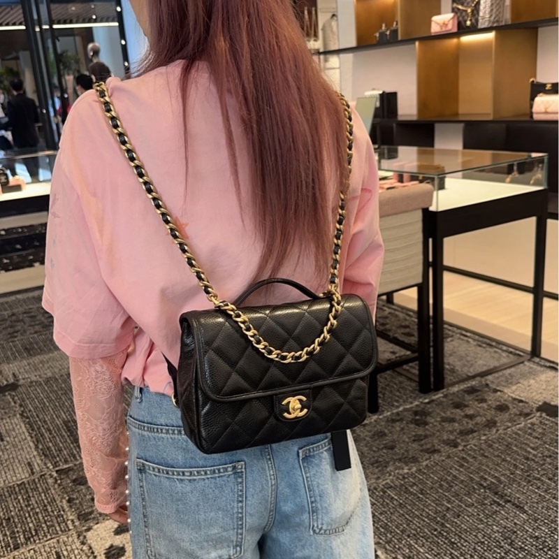 【 全❤️全套】Chanel 25A荔枝牛皮復古雙C黑金手柄雙肩包 背包-2