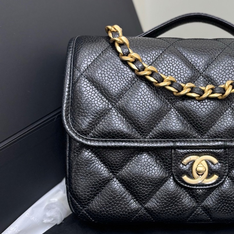 【 全❤️全套】Chanel 25A荔枝牛皮復古雙C黑金手柄雙肩包 背包-4