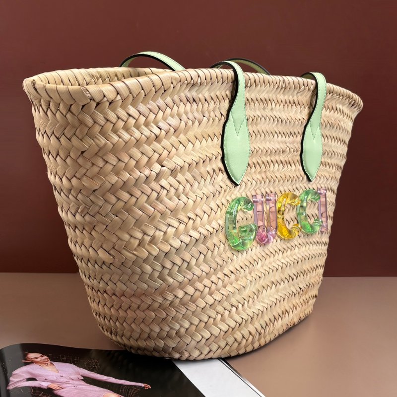 ::GUCCI:: 779524 淺綠色皮革手提草編包肩背包 Tote Bag-1
