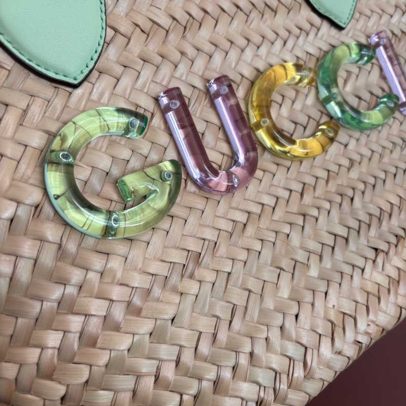 ::GUCCI:: 779524 淺綠色皮革手提草編包肩背包 Tote Bag-5
