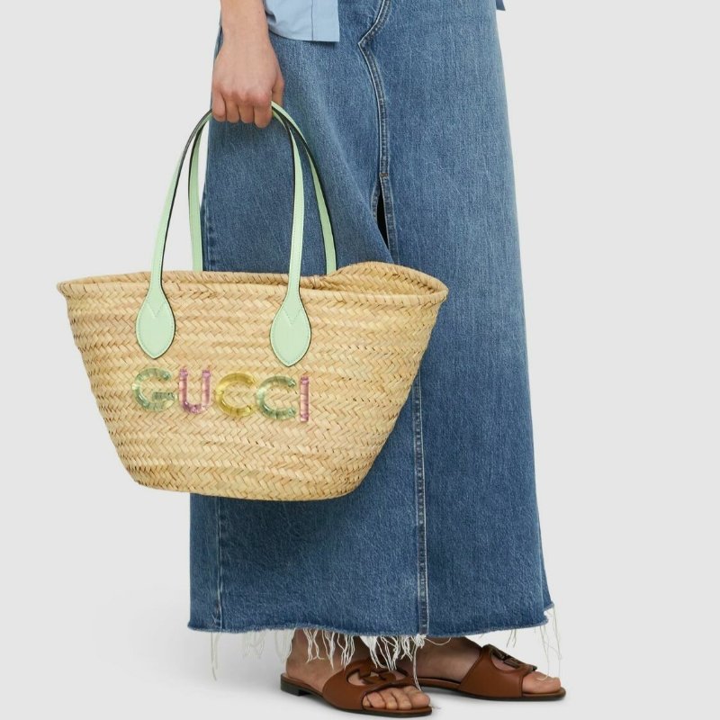 ::GUCCI:: 779524 淺綠色皮革手提草編包肩背包 Tote Bag-0