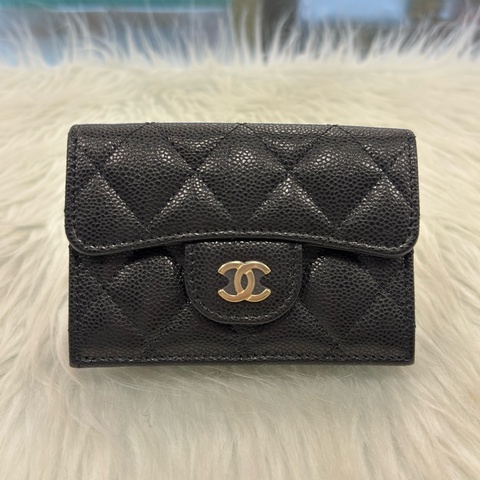 CHANEL AP0230 MINI 黑色 荔枝皮 金釦 雙邊釦 零錢包 三折短夾 皮夾 信用卡包