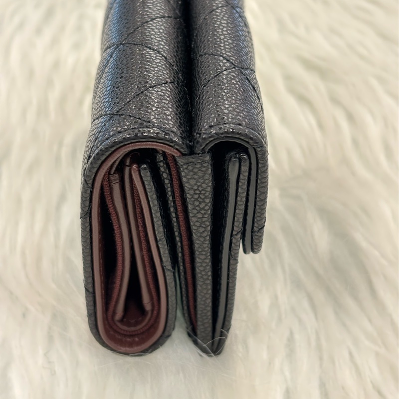 CHANEL AP0230 MINI 黑色 荔枝皮 金釦 雙邊釦 零錢包 三折短夾 皮夾 信用卡包-2