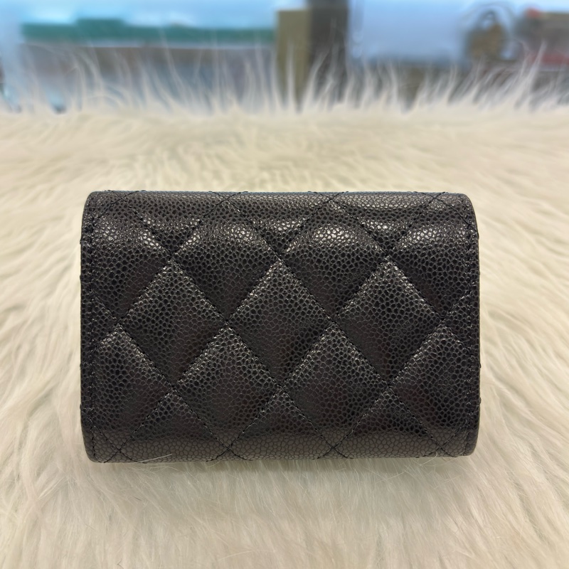 CHANEL AP0230 MINI 黑色 荔枝皮 金釦 雙邊釦 零錢包 三折短夾 皮夾 信用卡包-3