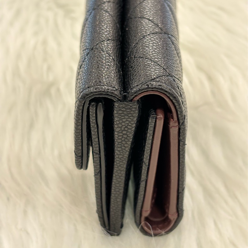 CHANEL AP0230 MINI 黑色 荔枝皮 金釦 雙邊釦 零錢包 三折短夾 皮夾 信用卡包-5