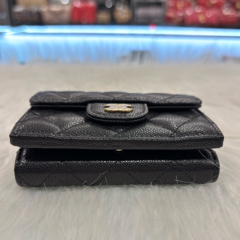 CHANEL AP0230 MINI 黑色 荔枝皮 金釦 雙邊釦 零錢包 三折短夾 皮夾 信用卡包-6