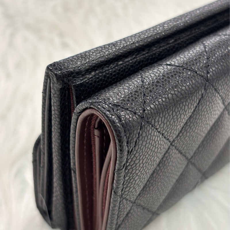 CHANEL AP0230 MINI 黑色 荔枝皮 金釦 雙邊釦 零錢包 三折短夾 皮夾 信用卡包-9