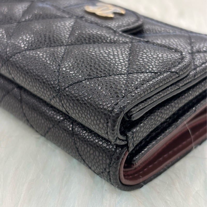 CHANEL AP0230 MINI 黑色 荔枝皮 金釦 雙邊釦 零錢包 三折短夾 皮夾 信用卡包-12