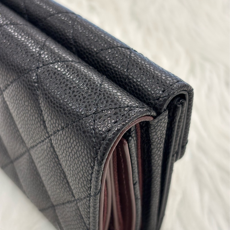 CHANEL AP0230 MINI 黑色 荔枝皮 金釦 雙邊釦 零錢包 三折短夾 皮夾 信用卡包-14