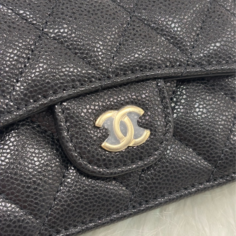 CHANEL AP0230 MINI 黑色 荔枝皮 金釦 雙邊釦 零錢包 三折短夾 皮夾 信用卡包-15