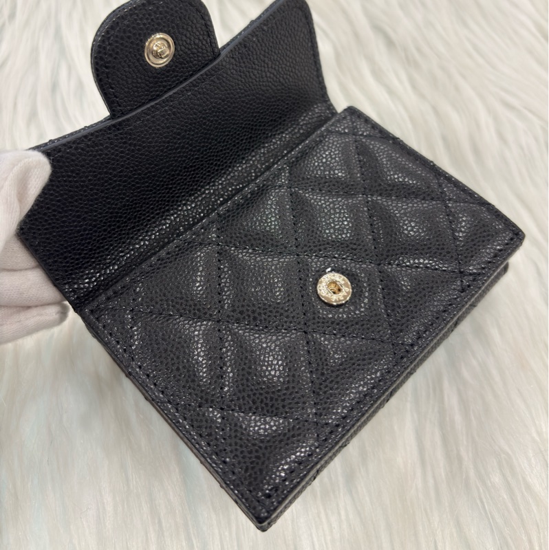 CHANEL AP0230 MINI 黑色 荔枝皮 金釦 雙邊釦 零錢包 三折短夾 皮夾 信用卡包-16