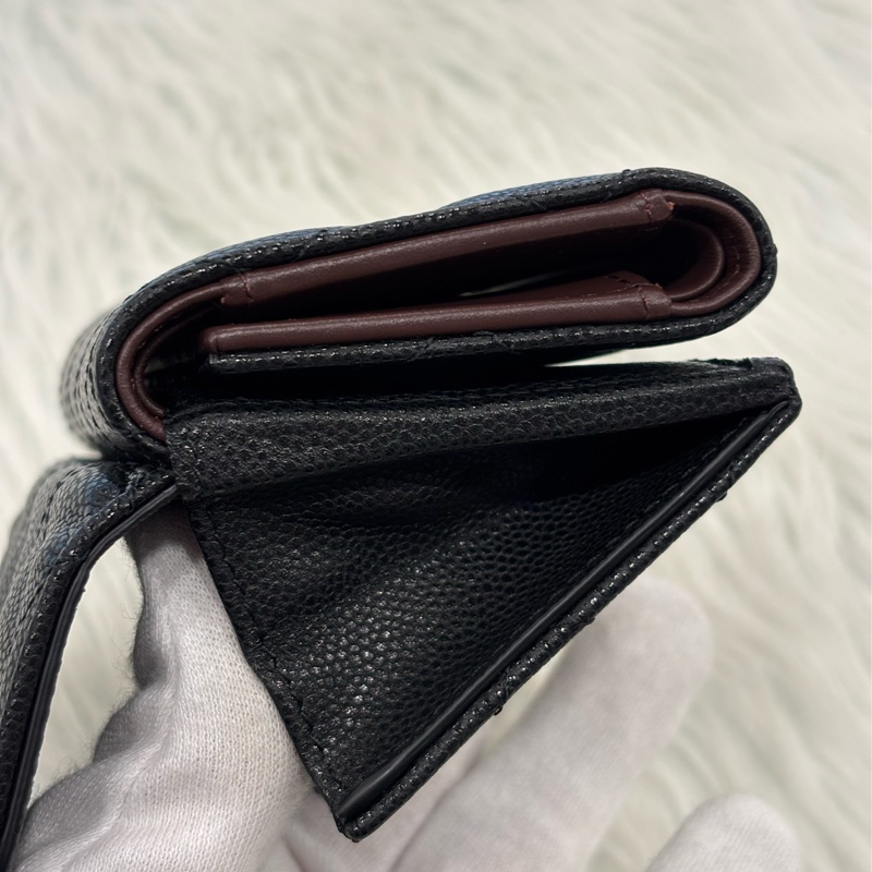 CHANEL AP0230 MINI 黑色 荔枝皮 金釦 雙邊釦 零錢包 三折短夾 皮夾 信用卡包-19