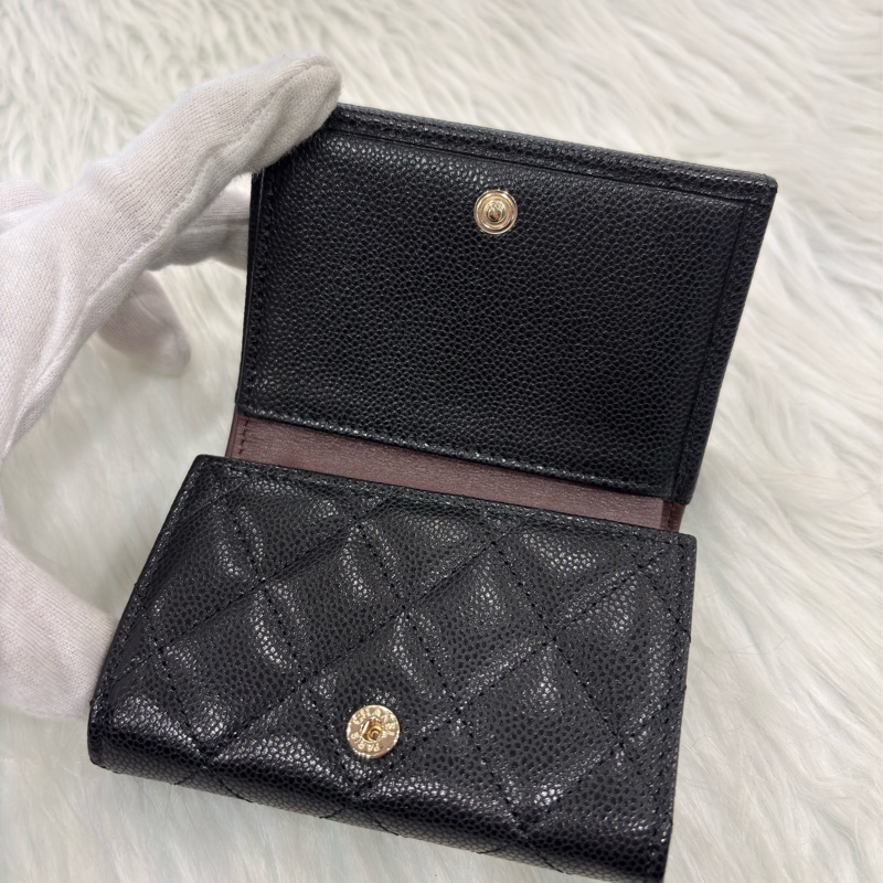 CHANEL AP0230 MINI 黑色 荔枝皮 金釦 雙邊釦 零錢包 三折短夾 皮夾 信用卡包-21