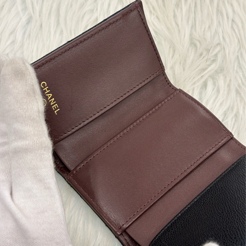 CHANEL AP0230 MINI 黑色 荔枝皮 金釦 雙邊釦 零錢包 三折短夾 皮夾 信用卡包-22