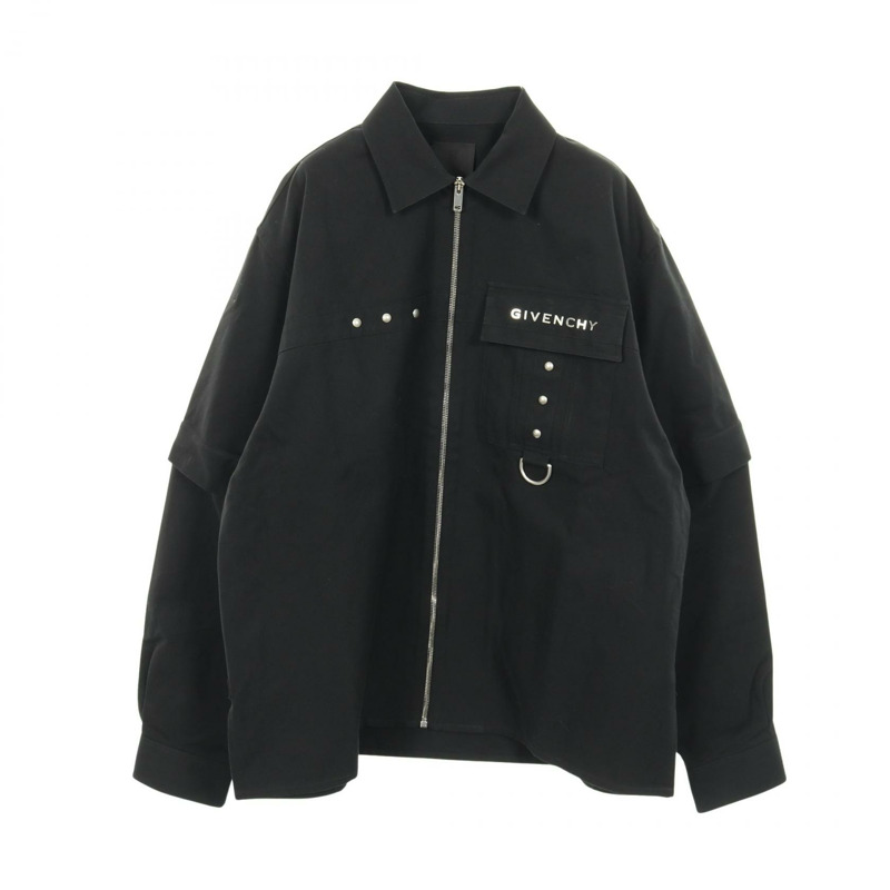 紀梵希金屬細部拉鍊襯衫上衣 #38 純棉黑二手男款-0