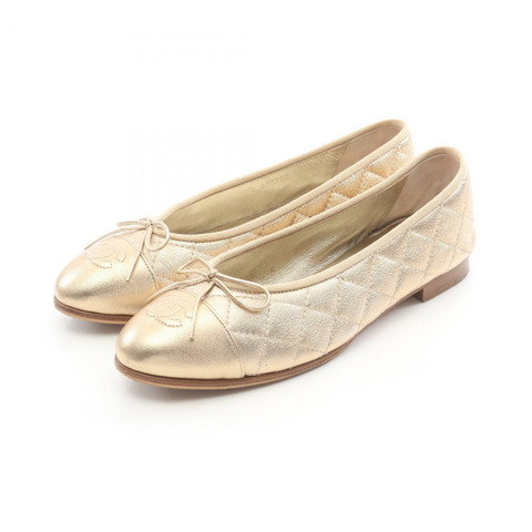 香奈兒 (CHANEL) Ballerina Matelasse COCO Mark 高跟鞋 #37 1/2 金色皮革二手女鞋