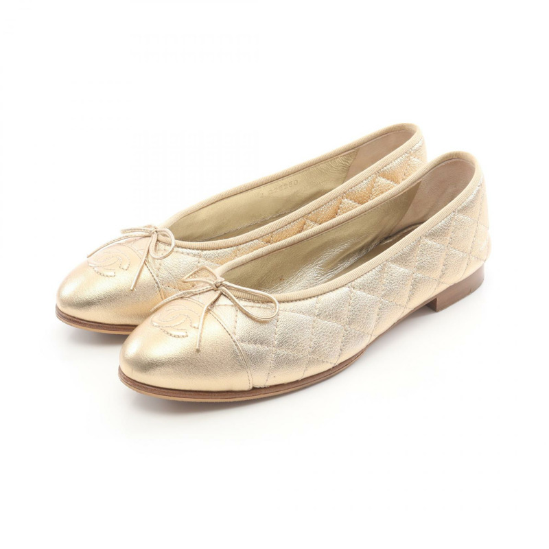 香奈兒 (CHANEL) Ballerina Matelasse COCO Mark 高跟鞋 #37 1/2 金色皮革二手女鞋-0