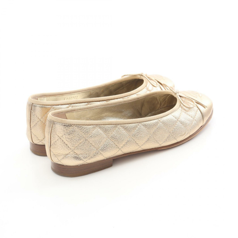 香奈兒 (CHANEL) Ballerina Matelasse COCO Mark 高跟鞋 #37 1/2 金色皮革二手女鞋-1