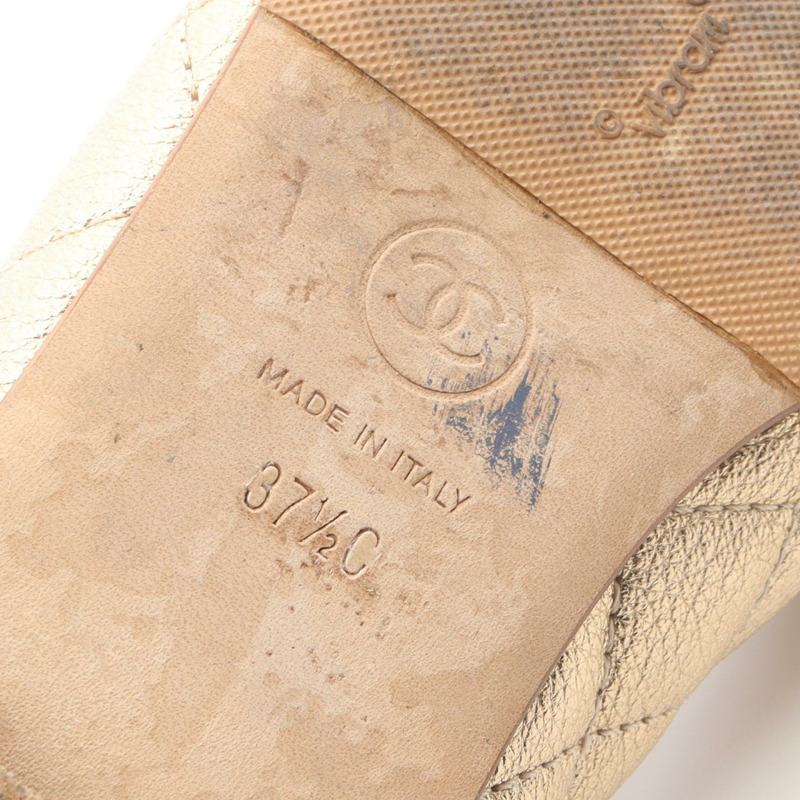 香奈兒 (CHANEL) Ballerina Matelasse COCO Mark 高跟鞋 #37 1/2 金色皮革二手女鞋-5