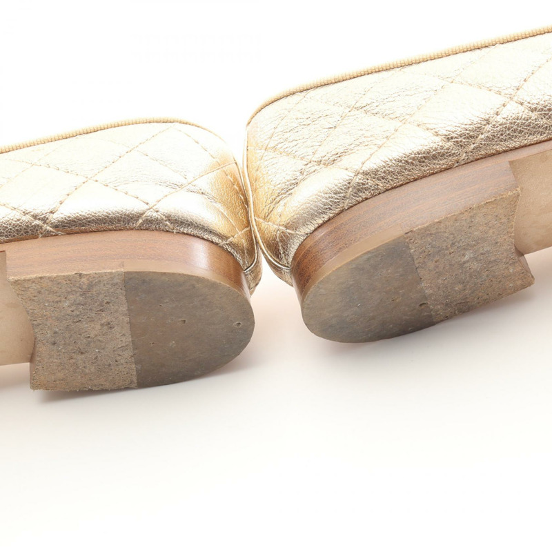 香奈兒 (CHANEL) Ballerina Matelasse COCO Mark 高跟鞋 #37 1/2 金色皮革二手女鞋-8