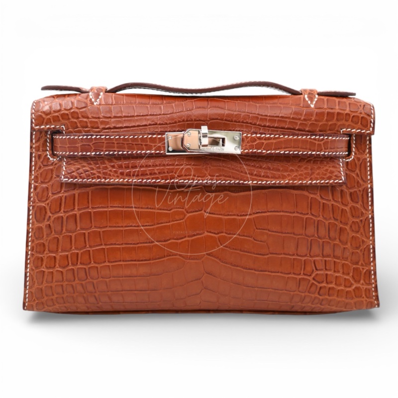 [Pre-owned] Hermes Mini Kelly Pochette Crocody Niloticus Gold Matte PHW Stamp Square J-0