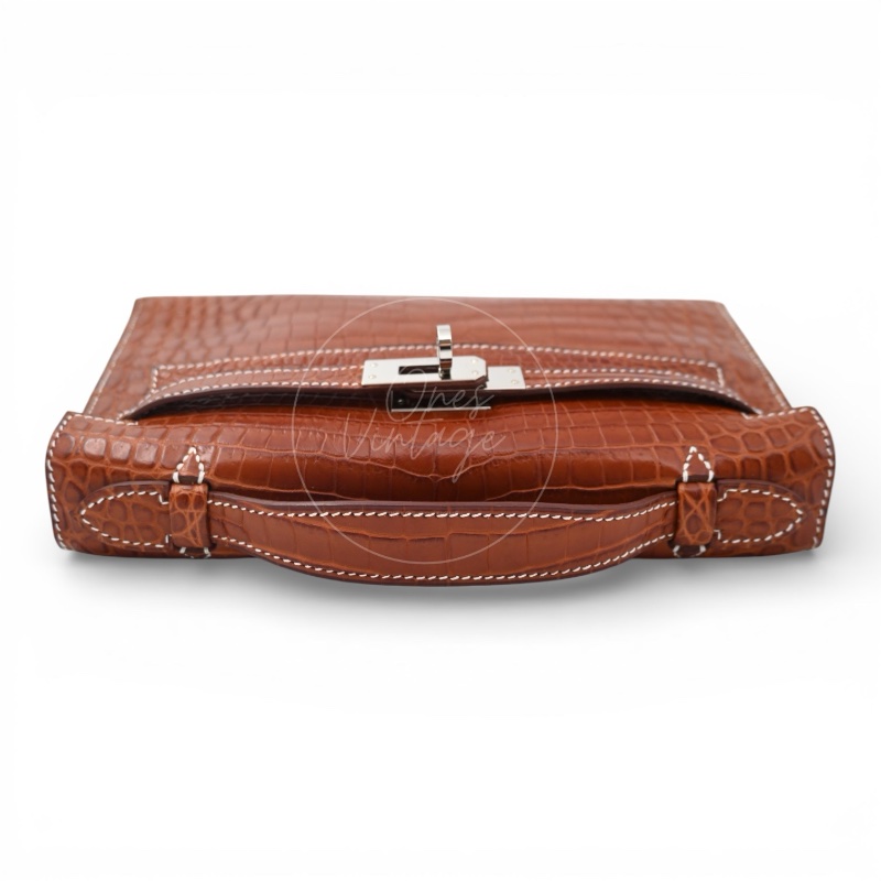 [Pre-owned] Hermes Mini Kelly Pochette Crocody Niloticus Gold Matte PHW Stamp Square J-3