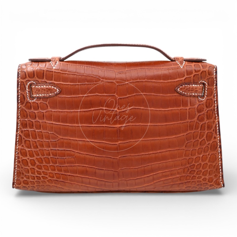 [Pre-owned] Hermes Mini Kelly Pochette Crocody Niloticus Gold Matte PHW Stamp Square J-6