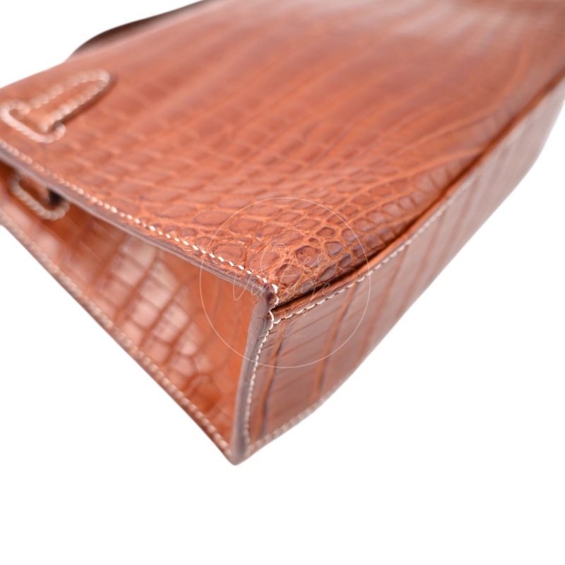 [Pre-owned] Hermes Mini Kelly Pochette Crocody Niloticus Gold Matte PHW Stamp Square J-10