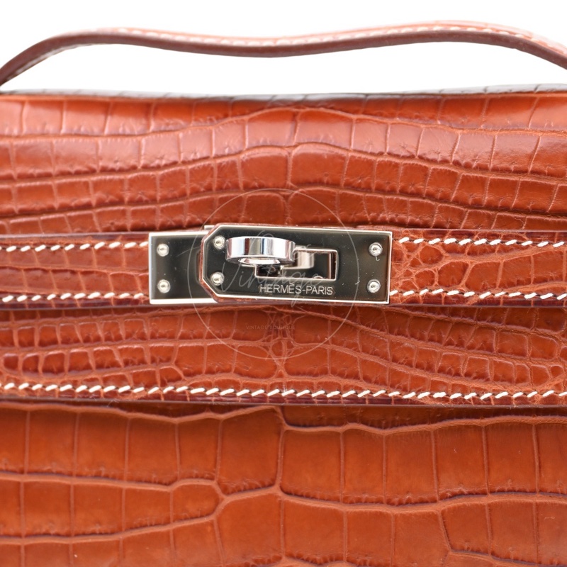 [Pre-owned] Hermes Mini Kelly Pochette Crocody Niloticus Gold Matte PHW Stamp Square J-15