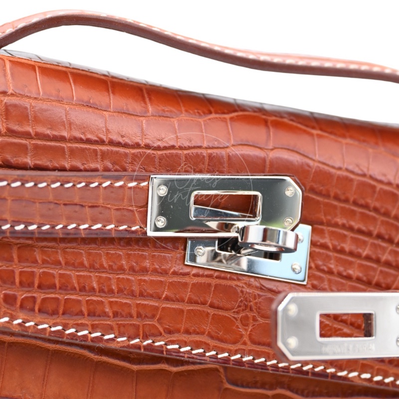 [Pre-owned] Hermes Mini Kelly Pochette Crocody Niloticus Gold Matte PHW Stamp Square J-16