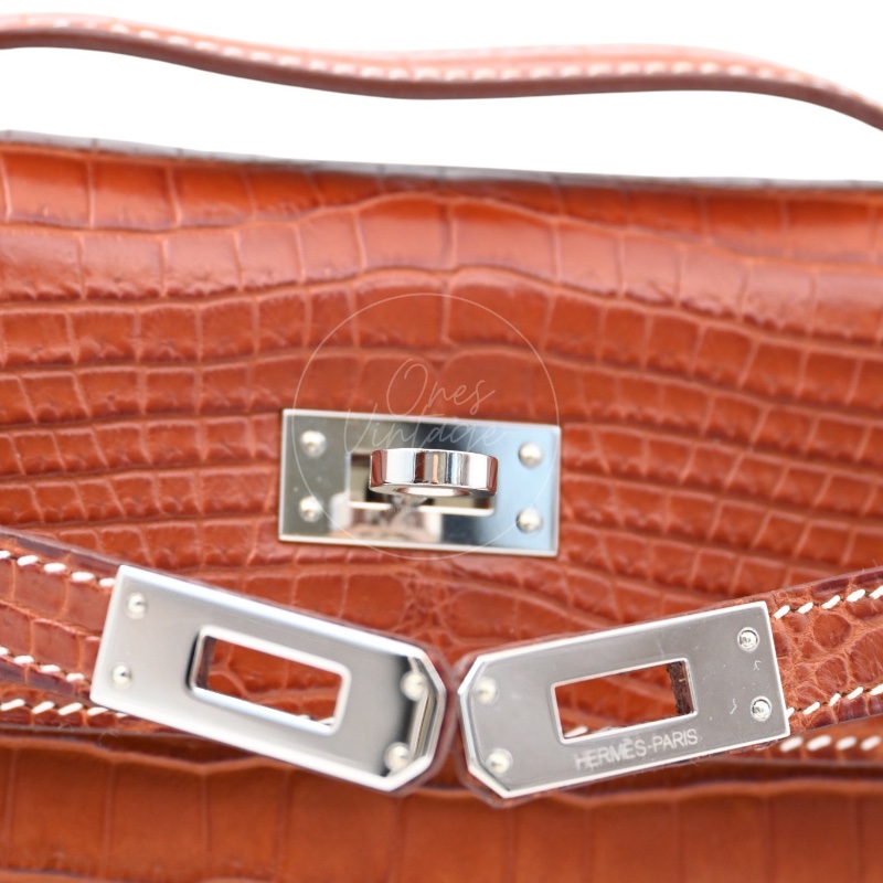 [Pre-owned] Hermes Mini Kelly Pochette Crocody Niloticus Gold Matte PHW Stamp Square J-17